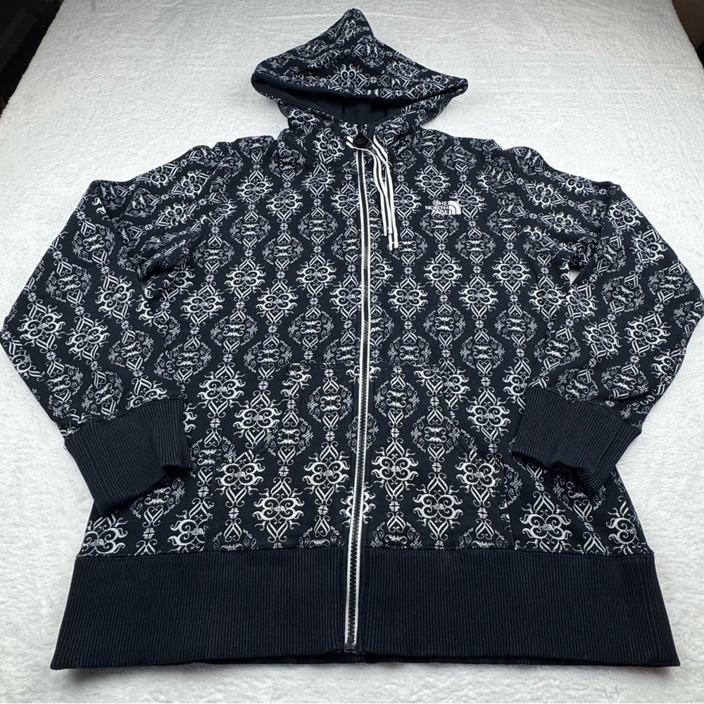 The North Face Hoodie Jacket Full Zipper Women Size XL/ TG. Navy blue/ white.